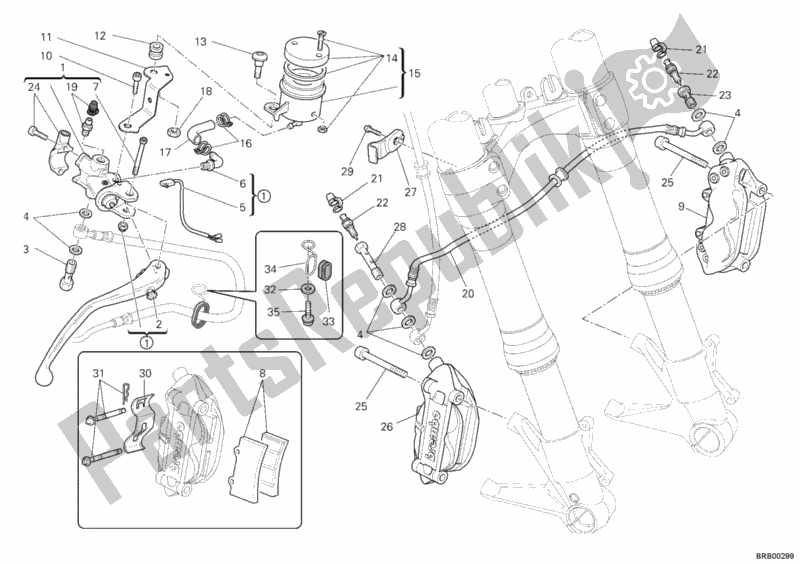 Todas as partes de Sistema De Freio Dianteiro do Ducati Monster 1100 S ABS USA 2010